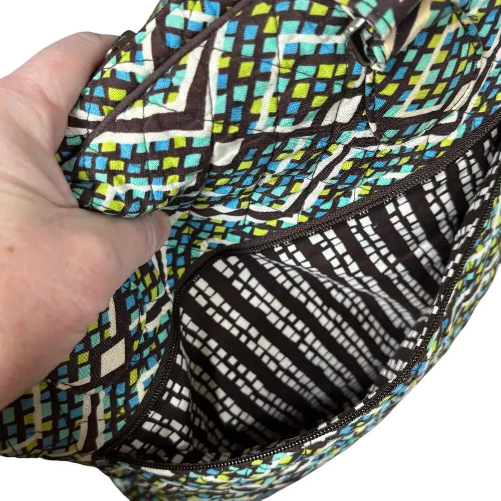 Vera Bradley purse green blue white brown quilted cotton casual shoulder bag